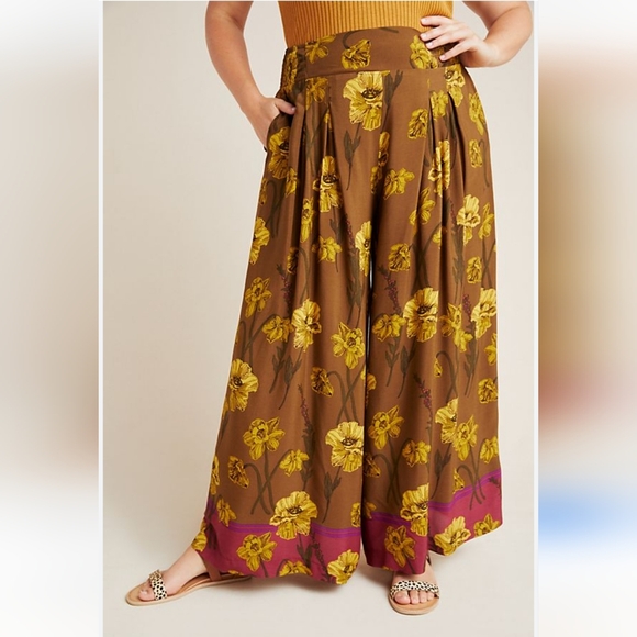 Anthropologie Pants - Anthropologie Maeve Terrace Floral Brown and Yellow Pants Size 14 NWOT